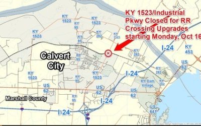 Closure on KY 1523/Industrial Pkwy in Calvert City for RR Crossing Work starting Monday, Oct 16